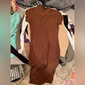 Brown body-con turtle neck dress